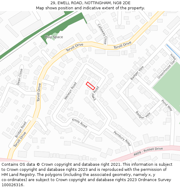 29, EWELL ROAD, NOTTINGHAM, NG8 2DE: Location map and indicative extent of plot
