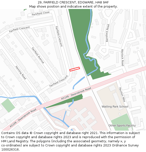 29, FAIRFIELD CRESCENT, EDGWARE, HA8 9AF: Location map and indicative extent of plot