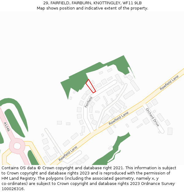 29, FAIRFIELD, FAIRBURN, KNOTTINGLEY, WF11 9LB: Location map and indicative extent of plot