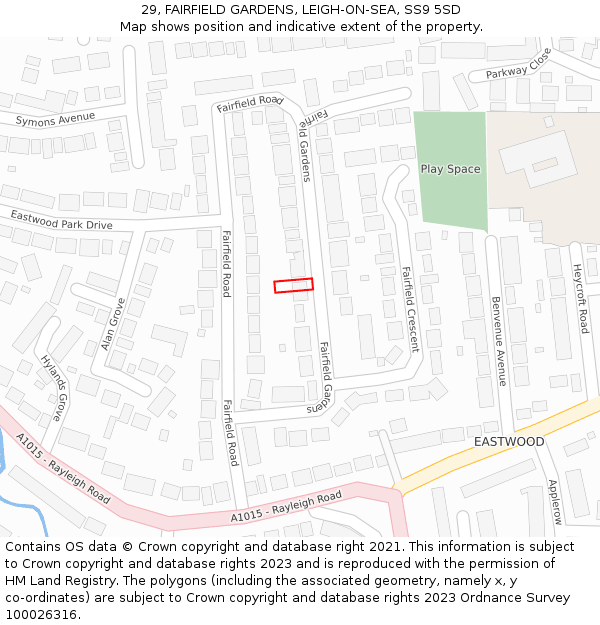 29, FAIRFIELD GARDENS, LEIGH-ON-SEA, SS9 5SD: Location map and indicative extent of plot