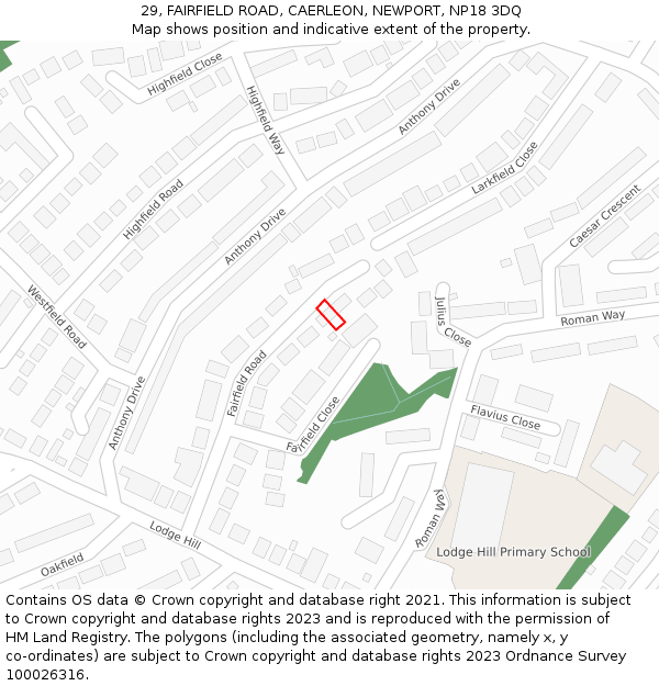 29, FAIRFIELD ROAD, CAERLEON, NEWPORT, NP18 3DQ: Location map and indicative extent of plot