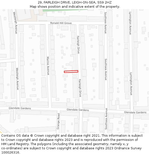 29, FAIRLEIGH DRIVE, LEIGH-ON-SEA, SS9 2HZ: Location map and indicative extent of plot