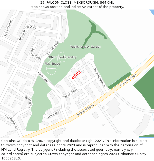 29, FALCON CLOSE, MEXBOROUGH, S64 0NU: Location map and indicative extent of plot