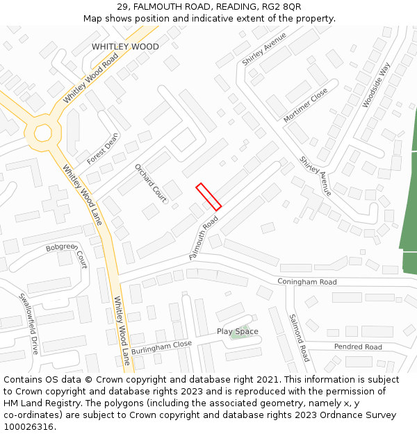 29, FALMOUTH ROAD, READING, RG2 8QR: Location map and indicative extent of plot