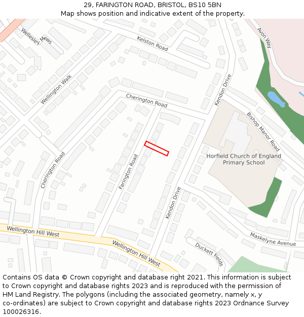 29, FARINGTON ROAD, BRISTOL, BS10 5BN: Location map and indicative extent of plot