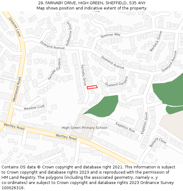 29, FARNABY DRIVE, HIGH GREEN, SHEFFIELD, S35 4NY: Location map and indicative extent of plot