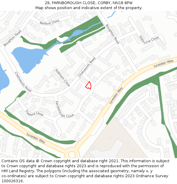 29, FARNBOROUGH CLOSE, CORBY, NN18 8PW: Location map and indicative extent of plot