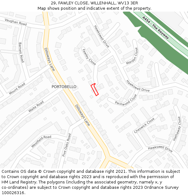 29, FAWLEY CLOSE, WILLENHALL, WV13 3ER: Location map and indicative extent of plot