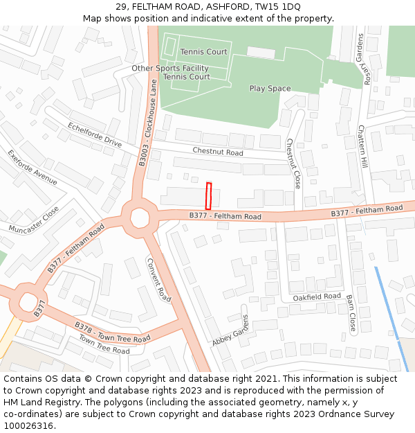29, FELTHAM ROAD, ASHFORD, TW15 1DQ: Location map and indicative extent of plot