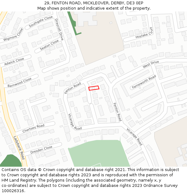 29, FENTON ROAD, MICKLEOVER, DERBY, DE3 0EP: Location map and indicative extent of plot