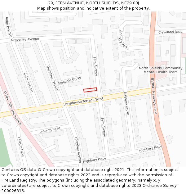 29, FERN AVENUE, NORTH SHIELDS, NE29 0RJ: Location map and indicative extent of plot