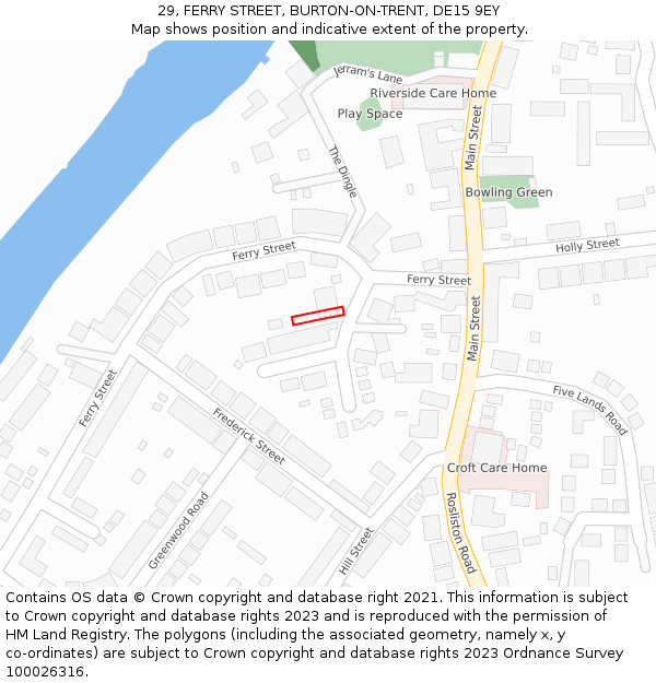 29, FERRY STREET, BURTON-ON-TRENT, DE15 9EY: Location map and indicative extent of plot