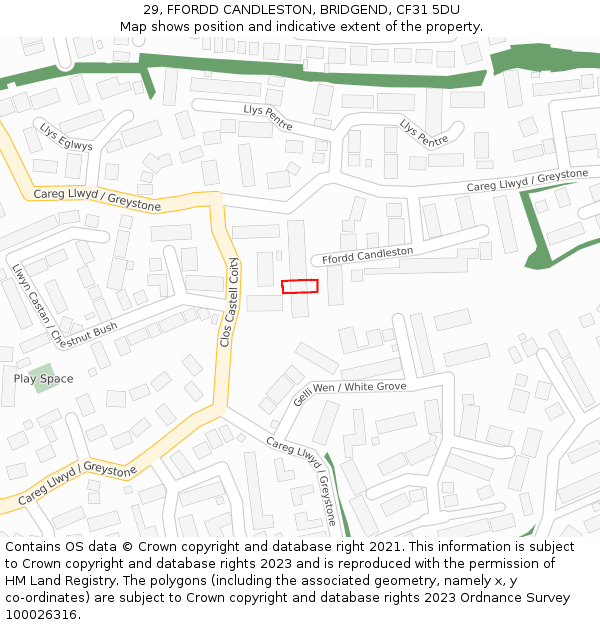 29, FFORDD CANDLESTON, BRIDGEND, CF31 5DU: Location map and indicative extent of plot