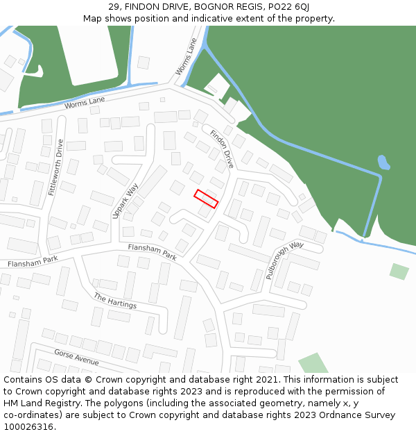 29, FINDON DRIVE, BOGNOR REGIS, PO22 6QJ: Location map and indicative extent of plot