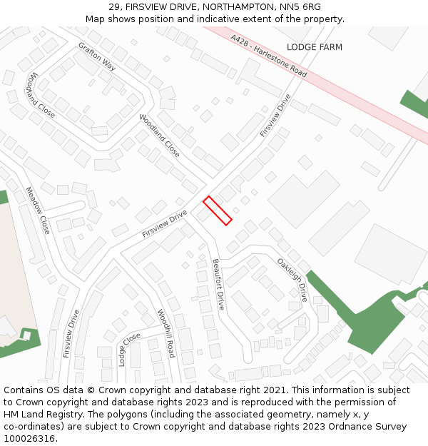 29, FIRSVIEW DRIVE, NORTHAMPTON, NN5 6RG: Location map and indicative extent of plot
