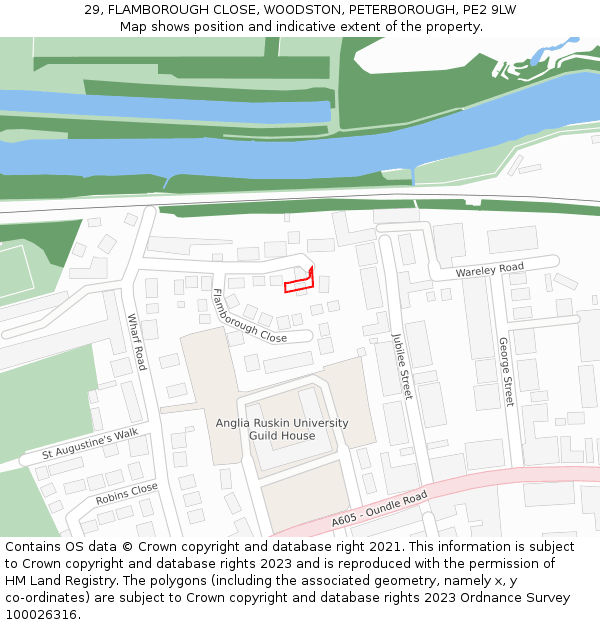 29, FLAMBOROUGH CLOSE, WOODSTON, PETERBOROUGH, PE2 9LW: Location map and indicative extent of plot