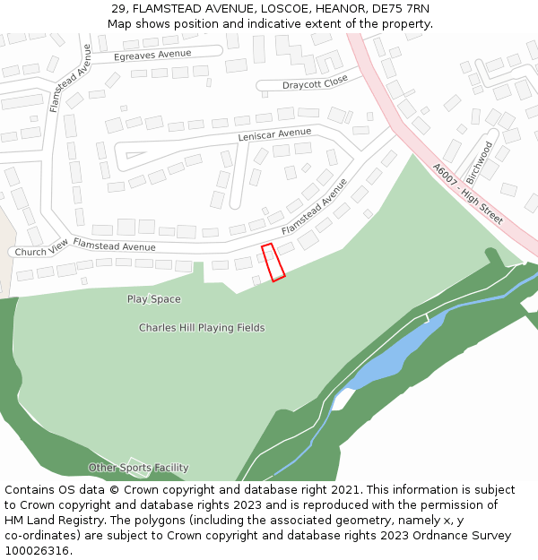 29, FLAMSTEAD AVENUE, LOSCOE, HEANOR, DE75 7RN: Location map and indicative extent of plot