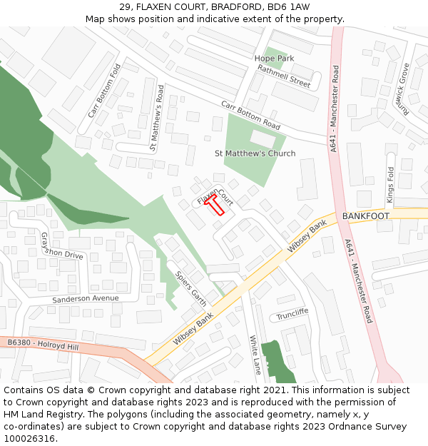 29, FLAXEN COURT, BRADFORD, BD6 1AW: Location map and indicative extent of plot