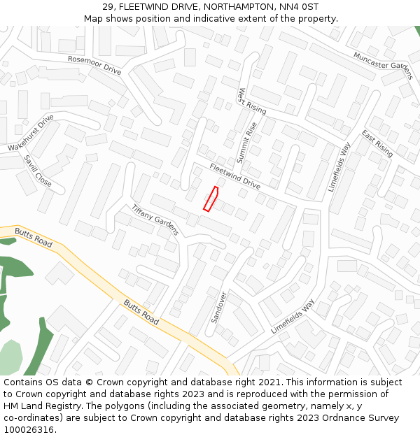 29, FLEETWIND DRIVE, NORTHAMPTON, NN4 0ST: Location map and indicative extent of plot