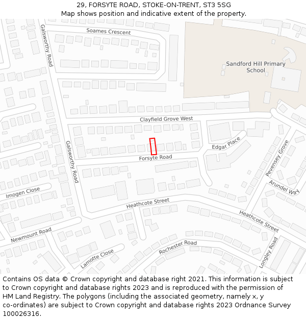 29, FORSYTE ROAD, STOKE-ON-TRENT, ST3 5SG: Location map and indicative extent of plot
