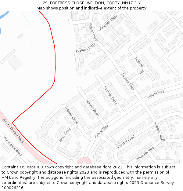29, FORTRESS CLOSE, WELDON, CORBY, NN17 3LY: Location map and indicative extent of plot