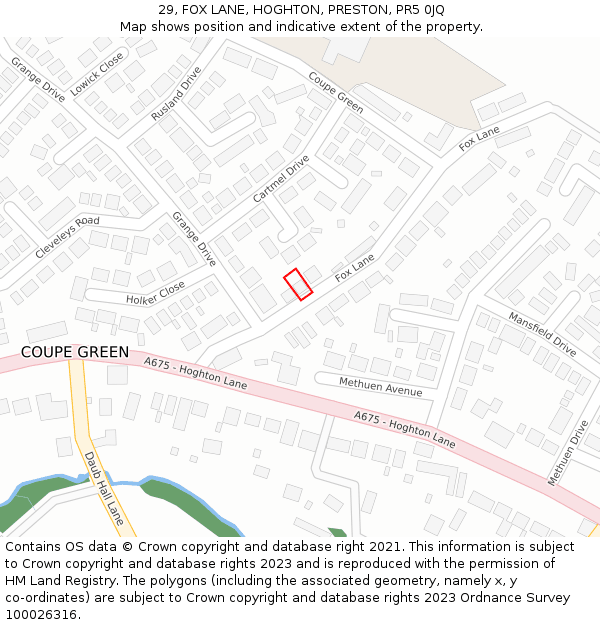 29, FOX LANE, HOGHTON, PRESTON, PR5 0JQ: Location map and indicative extent of plot