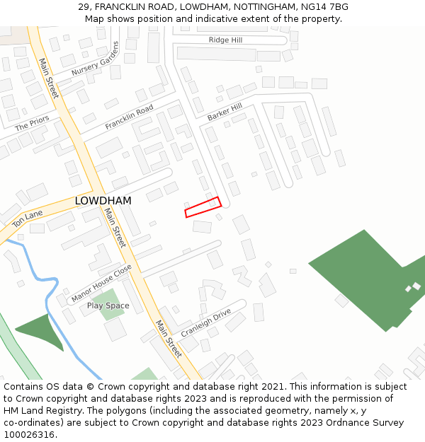 29, FRANCKLIN ROAD, LOWDHAM, NOTTINGHAM, NG14 7BG: Location map and indicative extent of plot