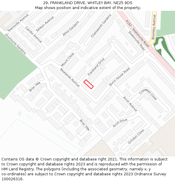 29, FRANKLAND DRIVE, WHITLEY BAY, NE25 9DS: Location map and indicative extent of plot