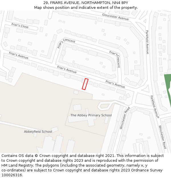 29, FRIARS AVENUE, NORTHAMPTON, NN4 8PY: Location map and indicative extent of plot