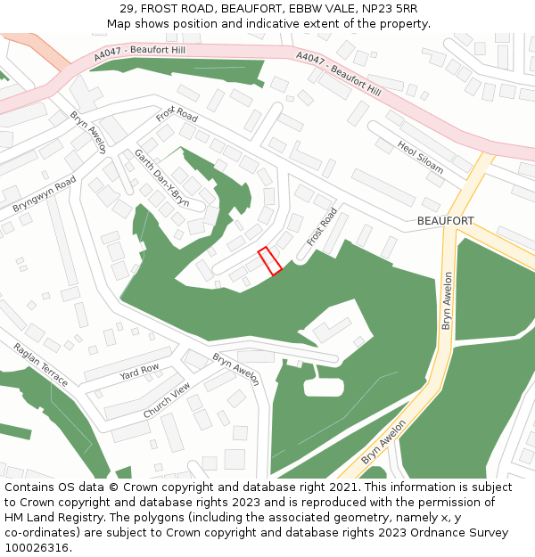 29, FROST ROAD, BEAUFORT, EBBW VALE, NP23 5RR: Location map and indicative extent of plot