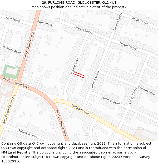29, FURLONG ROAD, GLOUCESTER, GL1 4UT: Location map and indicative extent of plot