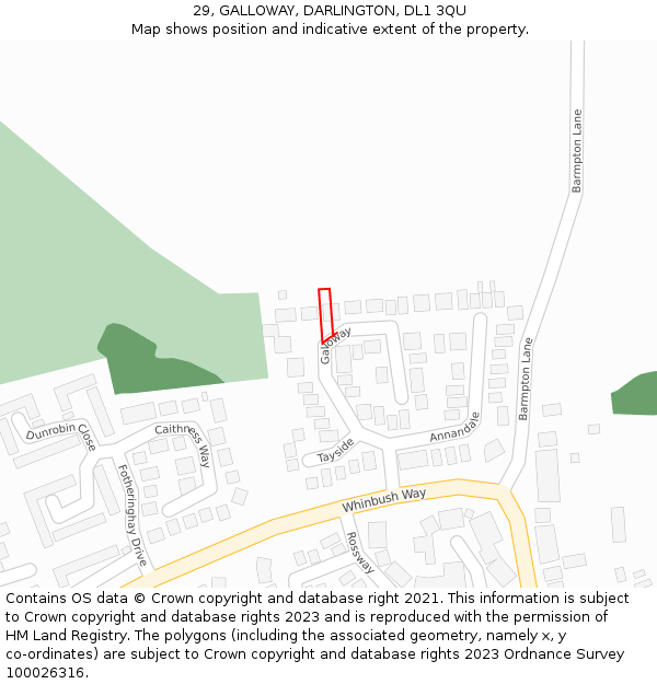 29, GALLOWAY, DARLINGTON, DL1 3QU: Location map and indicative extent of plot