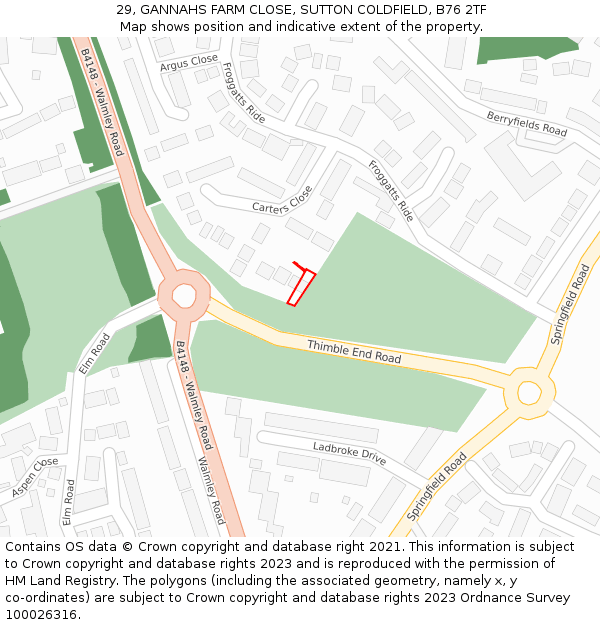 29, GANNAHS FARM CLOSE, SUTTON COLDFIELD, B76 2TF: Location map and indicative extent of plot