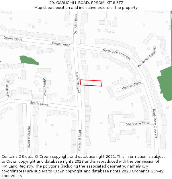 29, GARLICHILL ROAD, EPSOM, KT18 5TZ: Location map and indicative extent of plot
