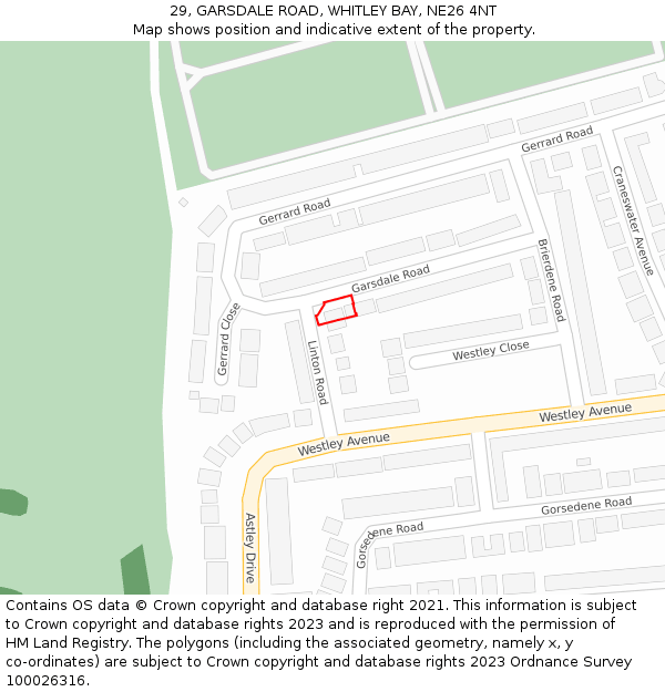29, GARSDALE ROAD, WHITLEY BAY, NE26 4NT: Location map and indicative extent of plot