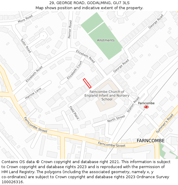 29, GEORGE ROAD, GODALMING, GU7 3LS: Location map and indicative extent of plot