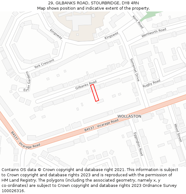 29, GILBANKS ROAD, STOURBRIDGE, DY8 4RN: Location map and indicative extent of plot