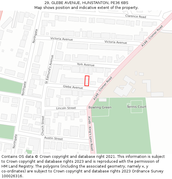 29, GLEBE AVENUE, HUNSTANTON, PE36 6BS: Location map and indicative extent of plot