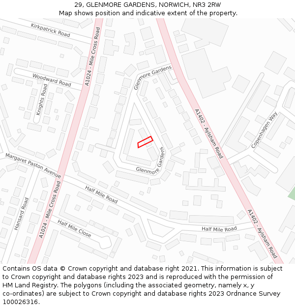 29, GLENMORE GARDENS, NORWICH, NR3 2RW: Location map and indicative extent of plot