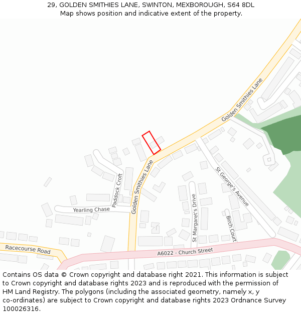 29, GOLDEN SMITHIES LANE, SWINTON, MEXBOROUGH, S64 8DL: Location map and indicative extent of plot