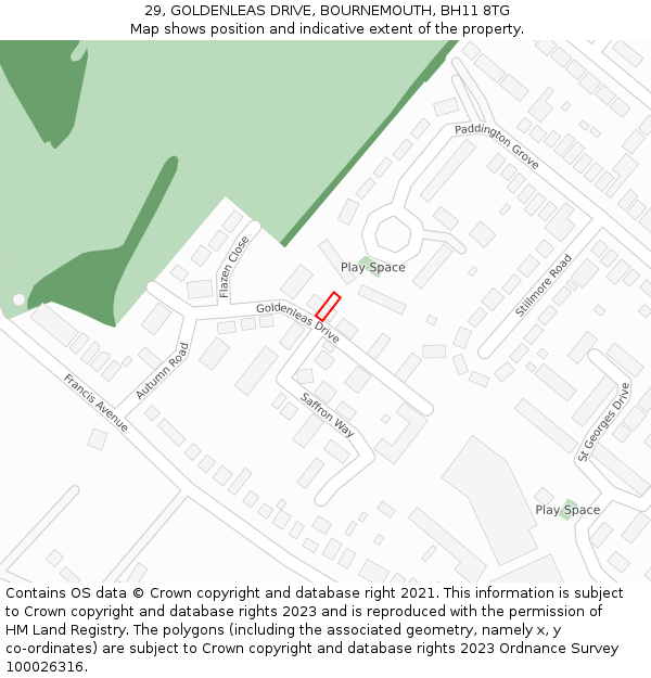 29, GOLDENLEAS DRIVE, BOURNEMOUTH, BH11 8TG: Location map and indicative extent of plot