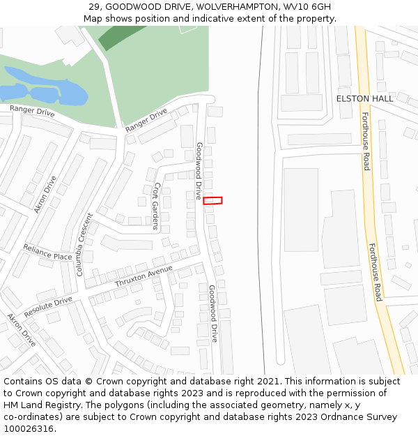 29, GOODWOOD DRIVE, WOLVERHAMPTON, WV10 6GH: Location map and indicative extent of plot
