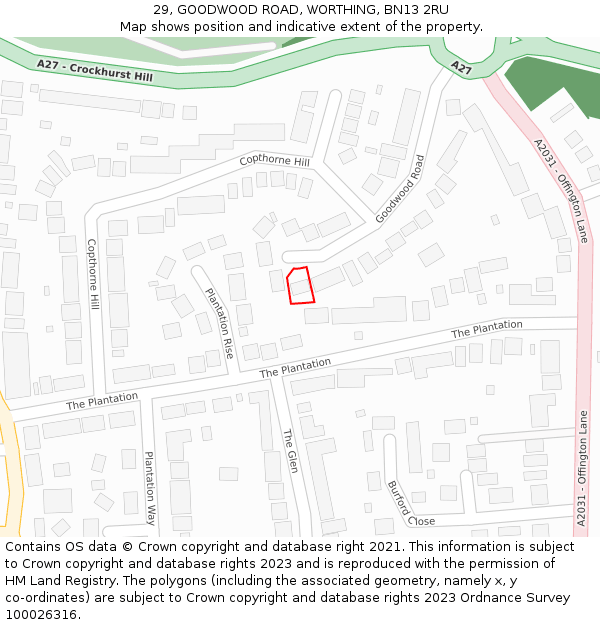 29, GOODWOOD ROAD, WORTHING, BN13 2RU: Location map and indicative extent of plot
