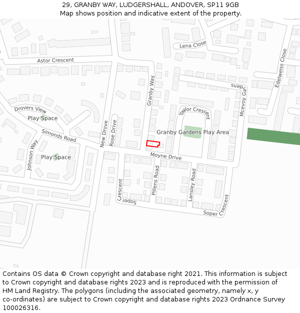 29, GRANBY WAY, LUDGERSHALL, ANDOVER, SP11 9GB: Location map and indicative extent of plot