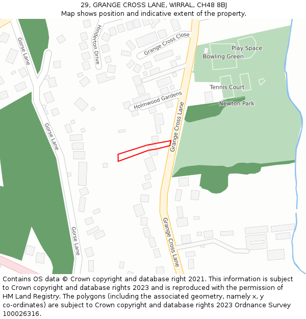 29, GRANGE CROSS LANE, WIRRAL, CH48 8BJ: Location map and indicative extent of plot