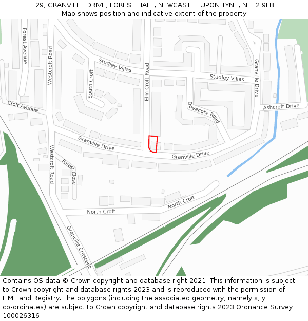 29, GRANVILLE DRIVE, FOREST HALL, NEWCASTLE UPON TYNE, NE12 9LB: Location map and indicative extent of plot