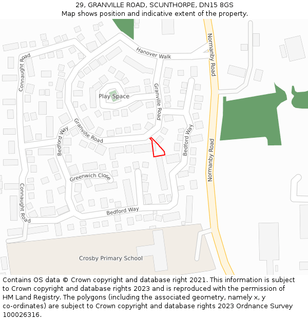 29, GRANVILLE ROAD, SCUNTHORPE, DN15 8GS: Location map and indicative extent of plot