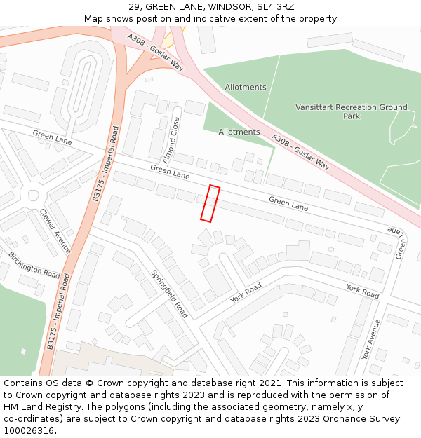 29, GREEN LANE, WINDSOR, SL4 3RZ: Location map and indicative extent of plot