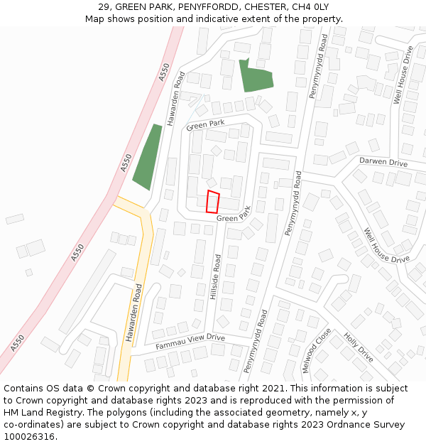 29, GREEN PARK, PENYFFORDD, CHESTER, CH4 0LY: Location map and indicative extent of plot