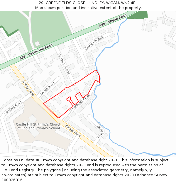 29, GREENFIELDS CLOSE, HINDLEY, WIGAN, WN2 4EL: Location map and indicative extent of plot